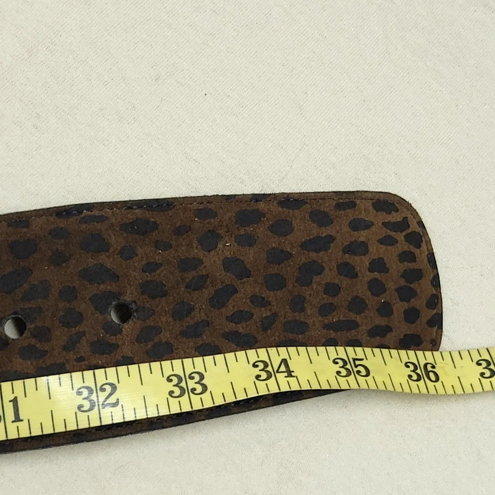 Leather Shop Vintage 90s Leopard Print Wide Elastic Waist Belt Gold Buckle M